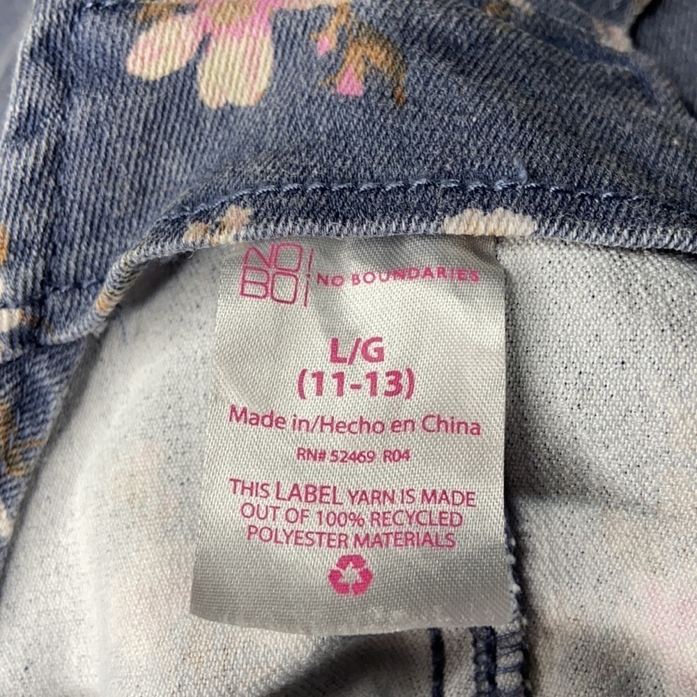 No Boundaries Denim Overalls Dress Floral Print Juniors 11/13 - Picture 5 of 8